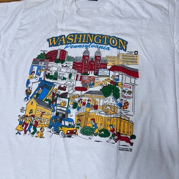 American Vintage 90s Washington Pennsylvania Cartoon Tourist Shirt XL - Picture 3 of 6